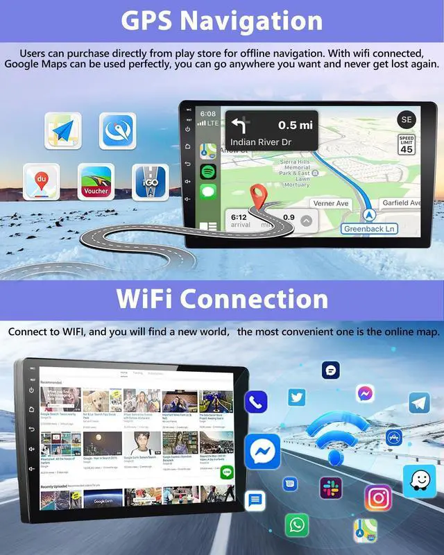 Alt view image 4 of 5 - 8Core 2G+64G Wireless Android Auto & Apple Carplay Car Stereo for Jeep Wrangler JK 2015 2016 2017,5GWiFi 10.1" IPS 1280*720 Touchscreen Car Radio with Bluetooth5.0,GPS,SWC,FM/RDS,EQ,DSP+Backup