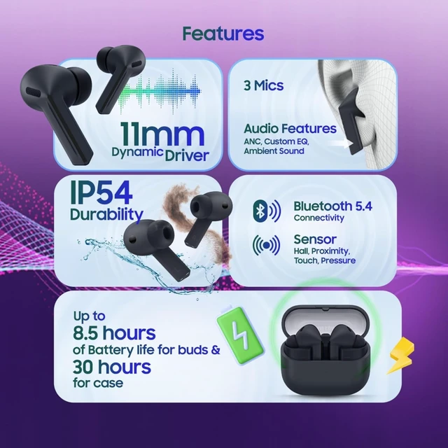 Alt view image 2 of 5 - Samsung Galaxy Buds 3-FE (2025) True Wireless Bluetooth Earbuds, Active Noise Cancellation, Clear Calls, Long Lasting Battery, Hands Free AI, Latin American Stock SM-R420NZKALTA - (Black)