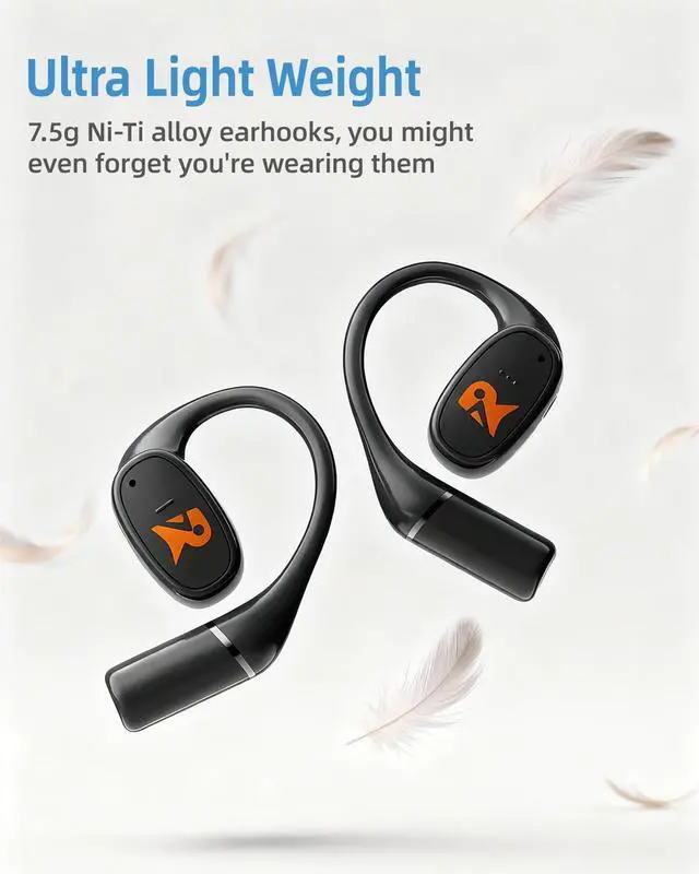 Alt view image 4 of 5 - rooftree Open-Ear Earbuds,True Wireless Bluetooth Headphones with Microphone,Ultra-Lightweight Earphones, Comfort Hook Design, Clear Calls,IPX5 Water Resistant,Fast Charging,Black,V49