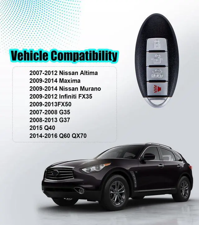 Alt view image 2 of 5 - Remote2program Smart Proximity Car Key Keyless Entry Remote DIY Kit Replacement for 2007-2012 Nissan Altima Maxima/2009-2012 Infiniti FX35/G37/FX50 KR55WK48903 KR55WK49622 (1PCS Remote Kit)