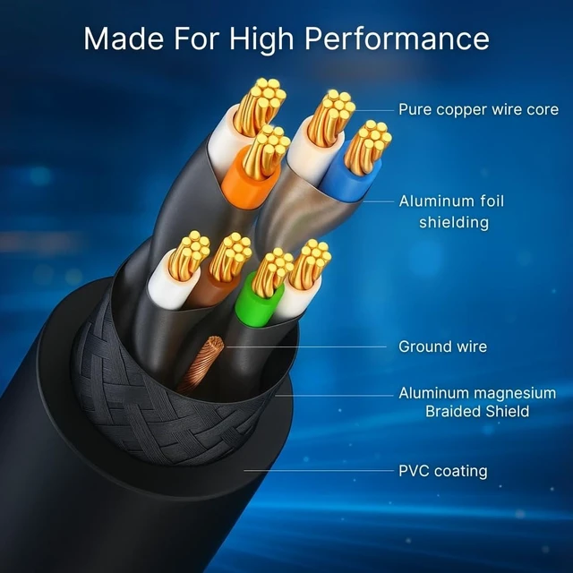 Alt view image 2 of 5 - Lumenzi Cat8 Flat Ethernet Cable 50ft, 4 Pc Pack, 40Gbps 2000MHz Network Patch Cord, S/FTP Shielded LAN Cable, ETL Listed, RoHS Compliant, with RJ45 Connectors for Gaming, Router, Modem & Laptop