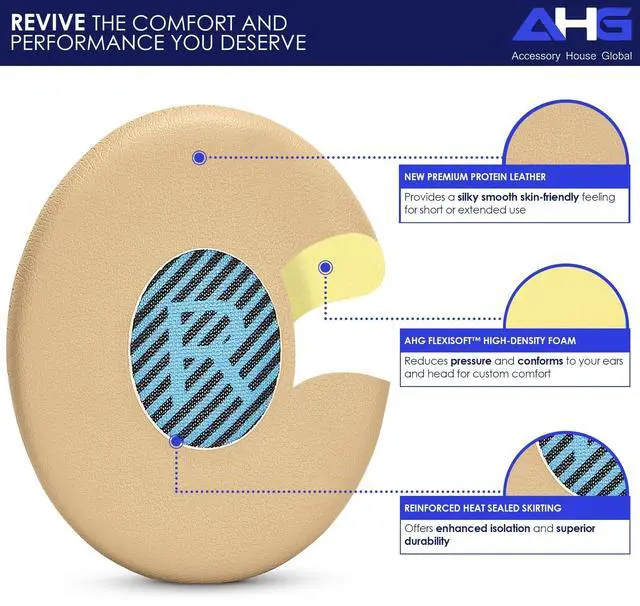 Alt view image 3 of 5 - SoundLink OE Headphone Ear pad Cushion + Silicone Cover Protector. Compatible with Bose SoundLink OE, On-Ear Wireless, On-Ear 2 (OE2/OE2i) SoundTrue OE (AHG-Sloe-Beige-EP-Silicone-Combo)