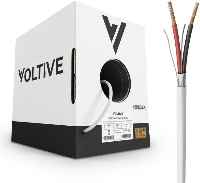 Main image of Voltive 16/2 Shielded Low Voltage Wire, Plenum CL3P, White, 500ft - 16AWG, 2 Conductors, Overall Shield, Stranded Bare Copper, UL Listed - V-1285-1