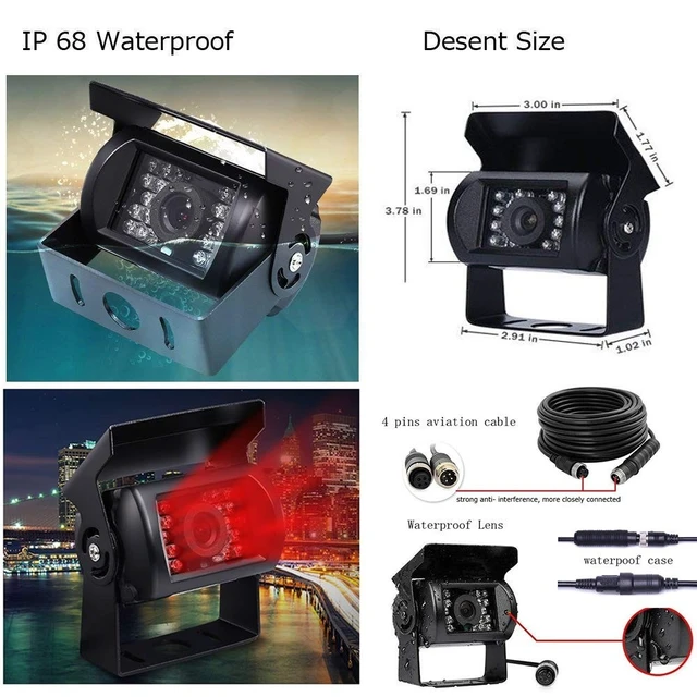 Alt view image 4 of 5 - Hodozzy 4 Channel Backup Camera System with 9 Inch Quad Split Screen Monitor, Waterproof Rear View Camera with 18 IR Night Vision, Easy Installation for Truck RV Trailer Vans