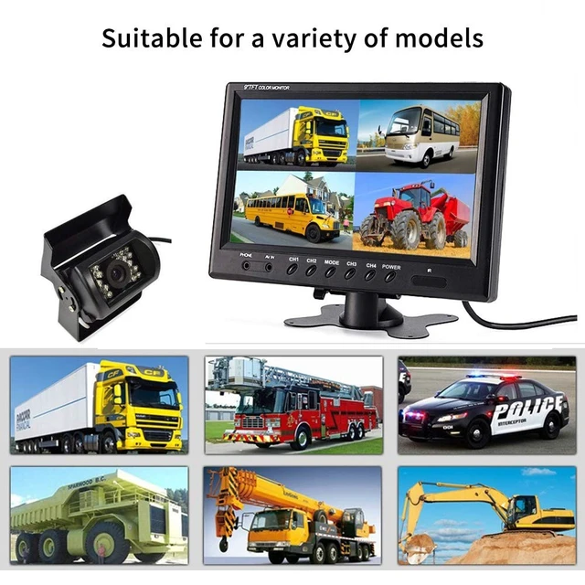 Alt view image 5 of 5 - Hodozzy 4 Channel Backup Camera System with 9 Inch Quad Split Screen Monitor, Waterproof Rear View Camera with 18 IR Night Vision, Easy Installation for Truck RV Trailer Vans