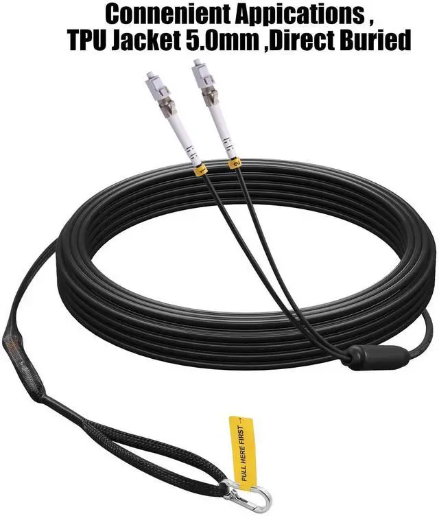 Alt view image 4 of 4 - Fibergaga-200M(656ft) OM3 LC to LC Fiber Patch Cable, Multimode Outdoor Armored Direct Burial Fiber Optic Cable Cord, 10GB/40GB Jumper Duplex 50/125um with Pulling Eye Kit Installed on one end
