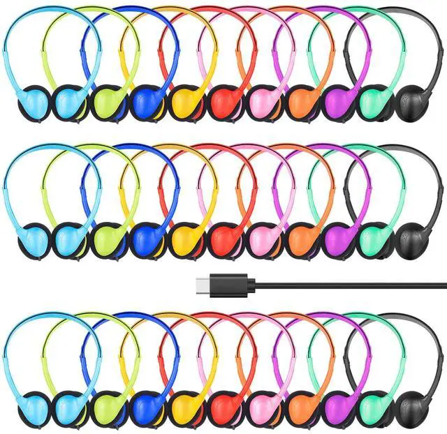 Main image of MENGLALA USB Type C Headphones Bulk for Classroom School Kids 30 Pack,On-Ear USB C Wired Headphones for School Student Childre Compatible with Pad Smartphones Tablet Chromebooks Mixed Colors