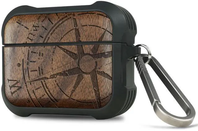 Main image of Carveit Wooden Case for AirPods Pro 3 Case (2025), Wood Artisan Engraved & TPU Shockproof Cover, Titanium Quick Released Clasp, Wireless Chargers Compatible (The Incomplete Compass) W