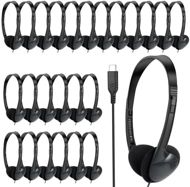 Main image of CNSZSLZ USB C Headphones Bulk 30 Pack for Classroom School Kids,USB Type C Headphones Class Set for Student Children Compatible with Pad Smartphones Tablet Chromebooks LaptopsTesting (Black)