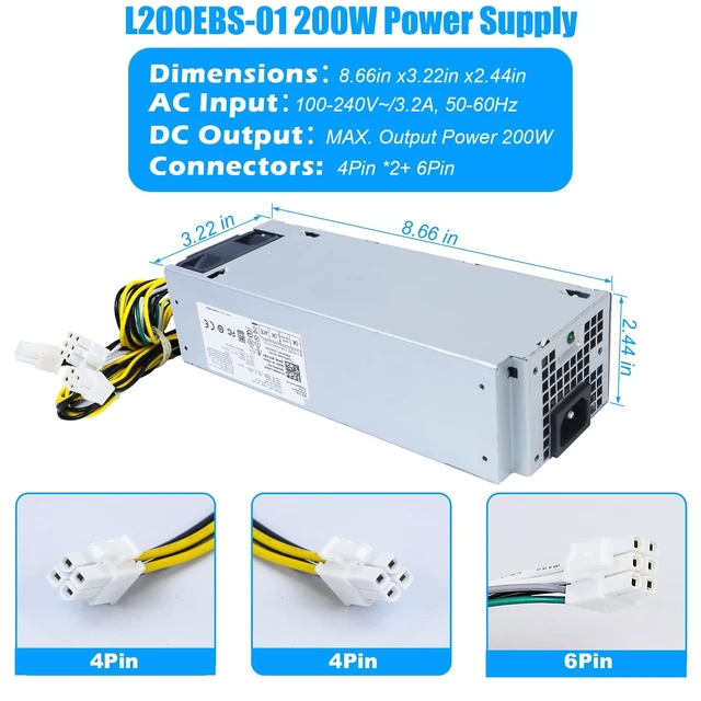 Alt view image 4 of 5 - Upgraded L200EBS-01 5TVM5 200W Power Supply H200EBS-01 PSU Compatible with Dell Optiplex 3060 3050 3050M 7050 7060 3080 5080 7080 MT Dell Inspiron 3470 L200EBS-01 H200EPS-01 VFXXF PA-2201-3DB K9
