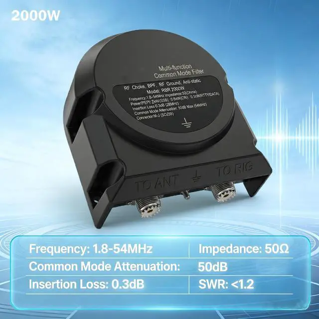 Alt view image 5 of 5 - WOOKLEA 2000W 3-in-1 Shortwave Common Mode Filter, 1.8-54MHz Waterproof RF Choke, 50dB Attenuation, 50 Impedance, 0.3dB Insertion Loss, SWR<1.2 for High-Power Amateur Radio Outdoor Use