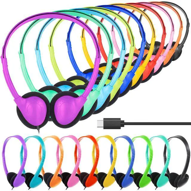 Main image of YFSFQS USB C Headphones Bulk 12 Pack for Classroom School Kids,USB Type C Headphones Class Set Compatible with Pad Smartphones Tablet Travel Computer Mixed Colors (B)