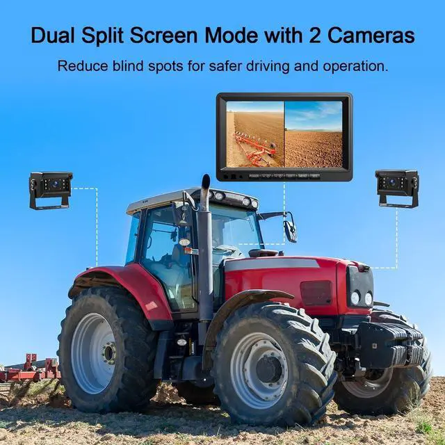 Alt view image 2 of 5 - Fookoo 7" AHD 1080P Wired Backup Dual Camera System, Waterproof Vibration-Proof Rear View Cameras IR Night Vision for Tractor/Excavator/Harvester/Bulldozer/Crop Sprayer/Agricultural Equipment - DY702