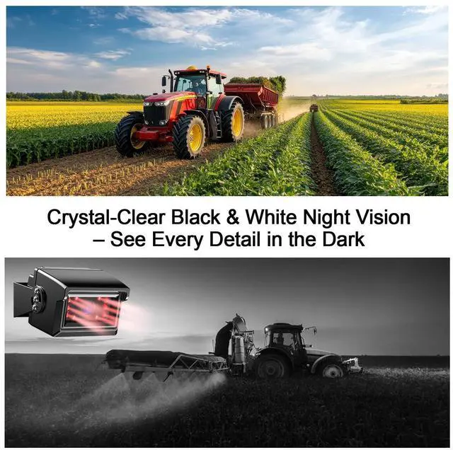 Alt view image 4 of 5 - Fookoo 7" AHD 1080P Wired Backup Dual Camera System, Waterproof Vibration-Proof Rear View Cameras IR Night Vision for Tractor/Excavator/Harvester/Bulldozer/Crop Sprayer/Agricultural Equipment - DY702