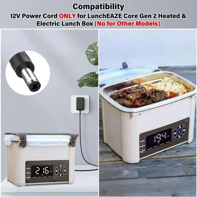Alt view image 2 of 5 - 12V Power Cord for LunchEAZE Core Gen 2 Heated & Electric Lunch Box Only, UL Listed Charger Power Supply Adapter Black PERFEIDY