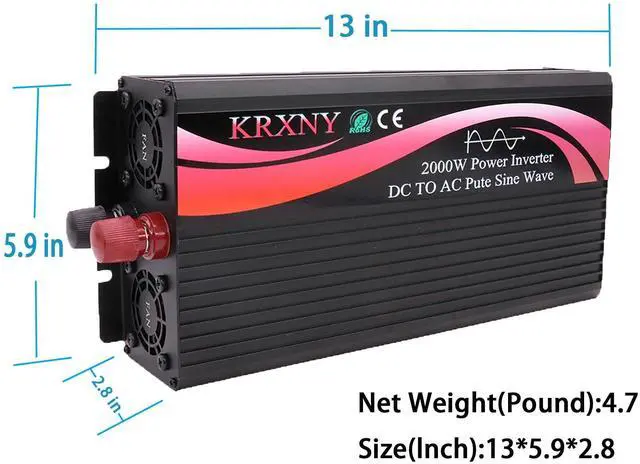 Alt view image 4 of 5 - KRXNY 2000W Power Inverter 72V DC to 120V AC Pure Sine Wave Converter with Digital Display for RV Car Off Grid Home Solar
