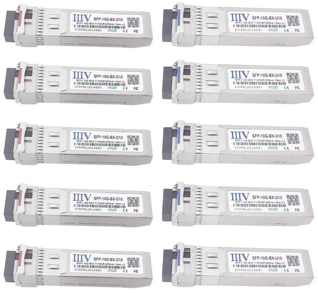 Main image of IIIV 10G SFP+ BIDI Transceiver, 10GBase-BIDI Single Mode LC Simplex Module 1270nm/1330nm 10km DDM, Compatible with Cisco, Ubiquiti, Netgear and More (5 Pair)