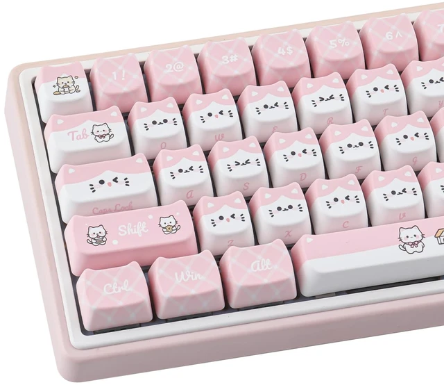 Main image of TYRIXKI PBT Keycaps,127 Keys Cute Pink Cat Keycaps Set
