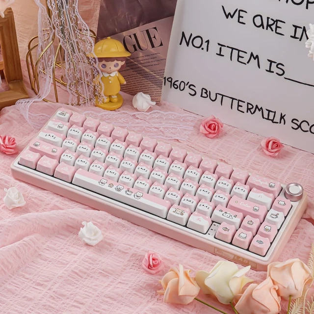 Alt view image 4 of 5 - TYRIXKI PBT Keycaps,127 Keys Cute Pink Cat Keycaps Set