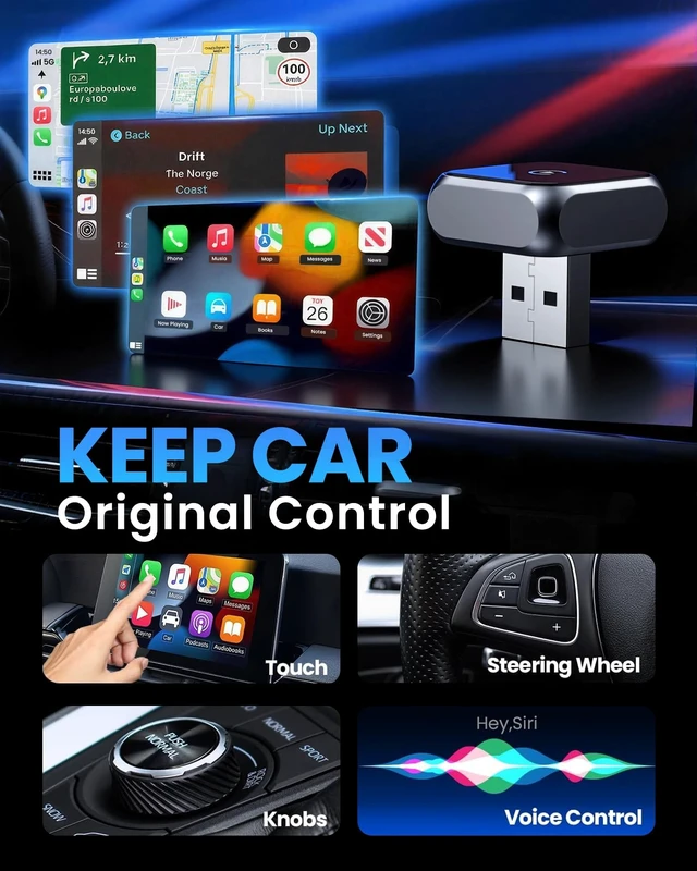 Alt view image 4 of 5 - 2-in-1 Wireless CarPlay Adapter for Apple iPhone USB-A/USB-C Plug & Play