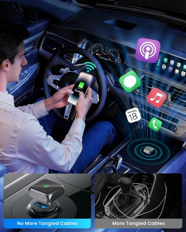 Alt view image 5 of 5 - 2-in-1 Wireless CarPlay Adapter for Apple iPhone USB-A/USB-C Plug & Play