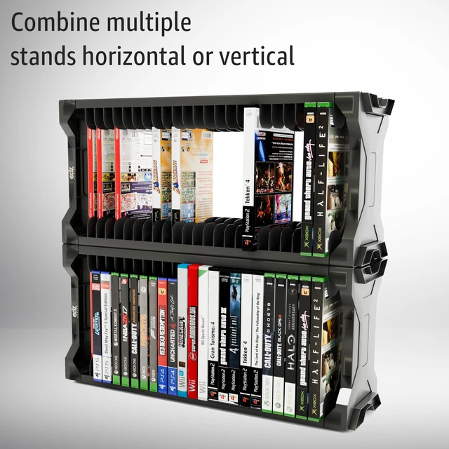 Alt view image 5 of 5 - ADZ Universal Game Holder 23 Game Storage Tower Rack for PS2 PS3 PS4 PS5 PSP Xbox 360 Xbox One Series X Wii Switch Games DVD and Blu-Ray Disks. Includes 2 Controller Mounts (Black)