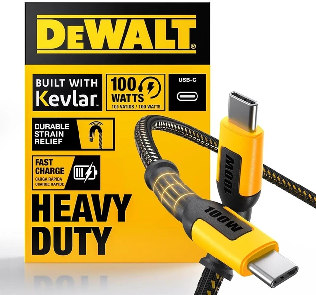 Main image of DEWALT Heavy Duty 100W USB C Cable, Jobsite 100 Watt USB C Cable, High Speed Type-C to Type-C, Fast Charge PD USBC Fast Charging Cord for iPhone 17/18/16/15 Plus Pro Max MacBook iPad, 10 ft