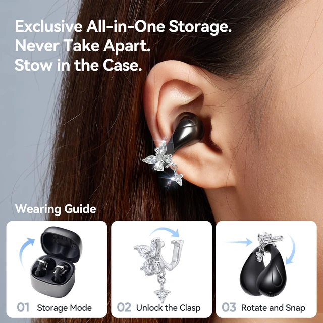 Alt view image 5 of 5 - Linklike Air Open Ear Clip-on EarbudsZero-Gravity Wearable TechButterfly