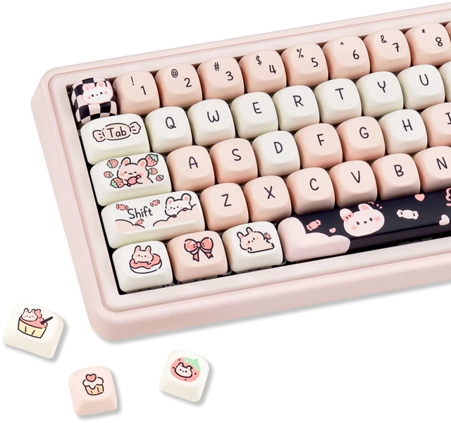 Main image of ZERRIOY Kawaii Pink Cute Rabbit 130 Keys PBT Dye-Sublimation Keycaps