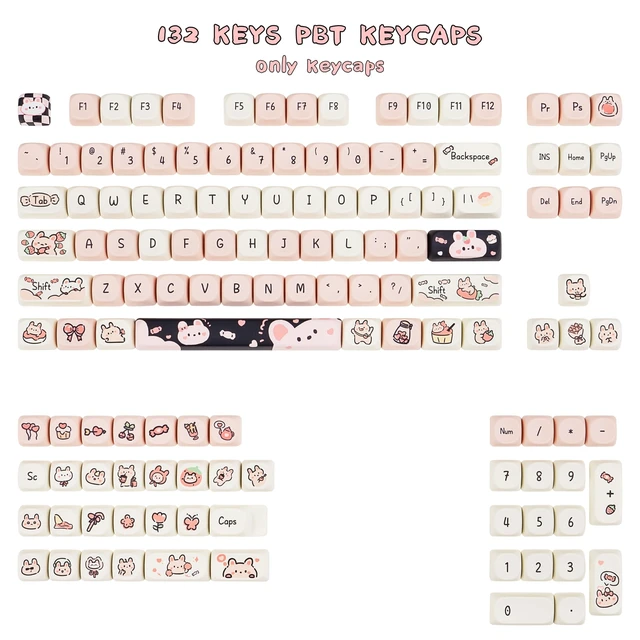 Alt view image 2 of 5 - ZERRIOY Kawaii Pink Cute Rabbit 130 Keys PBT Dye-Sublimation Keycaps