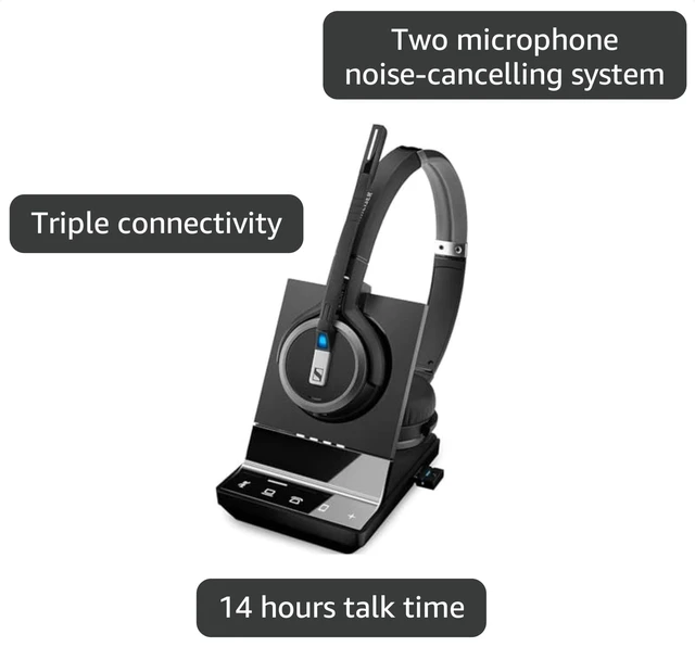Alt view image 3 of 5 - Sennheiserr SDW 5066 (507024) Double-Sided (Binaural) Wireless Headset for Desk Phone Softphone/PC & Mobile Phone, Dual Microphone Ultra Noise Cancelling, Black
