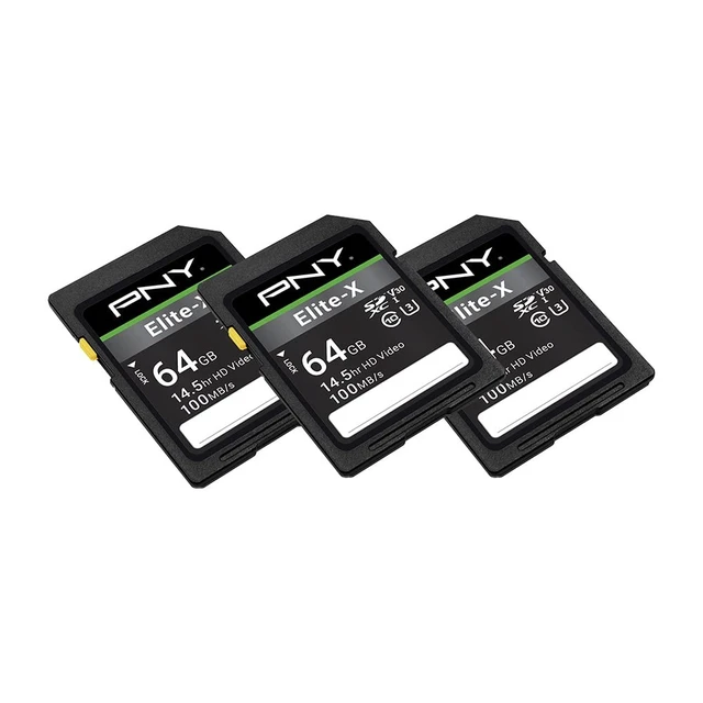 Alt view image 2 of 5 - PNY 64GB Elite-X C10 U3 V30 SDXC Flash Memory Card 3-Pack, UHS-I, 4K UHD