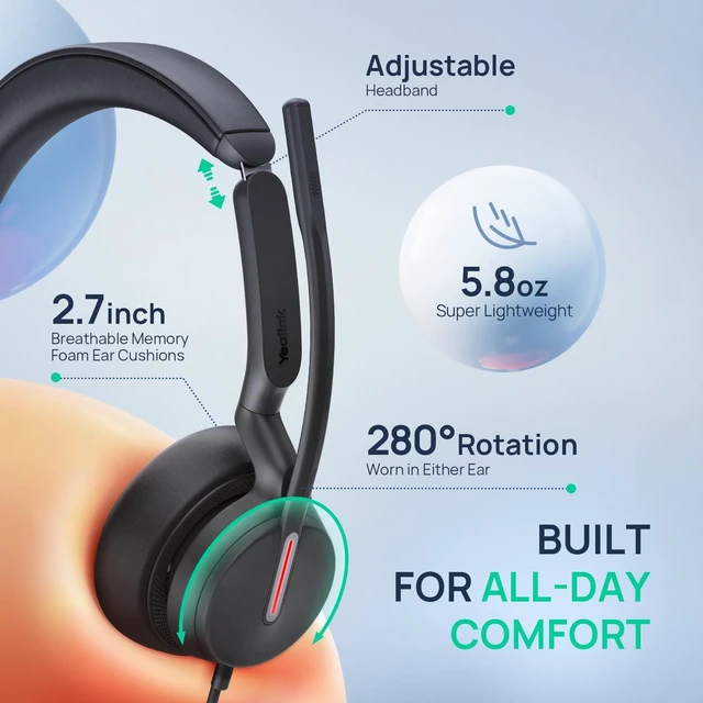 Alt view image 4 of 5 - Yealink UH46 Mono Wired Headset with Mic Noise Cancelling Headset USB-C/A