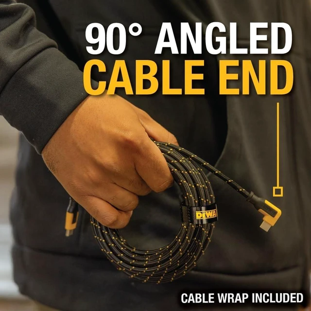 Alt view image 5 of 5 - DEWALT Heavy Duty Extra Long USB C Cable (15 ft/6M), Fast 60W Type C Charging Cable, 90Degree Connector TypeC Charger Cord for Oculus Quest, PS5 Controller, Samsung Galaxy, Z Fold/Flip (Charge O