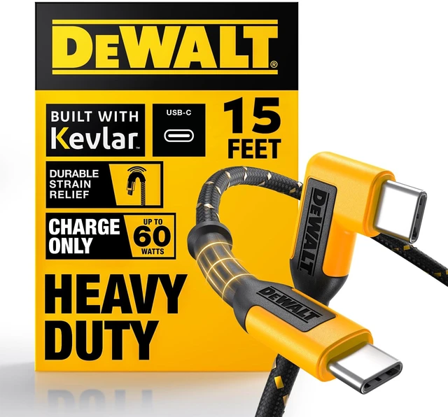 Main image of DEWALT Heavy Duty Extra Long USB C Cable (15 ft/6M), Fast 60W Type C Charging Cable, 90Degree Connector TypeC Charger Cord for Oculus Quest, PS5 Controller, Samsung Galaxy, Z Fold/Flip (Charge O