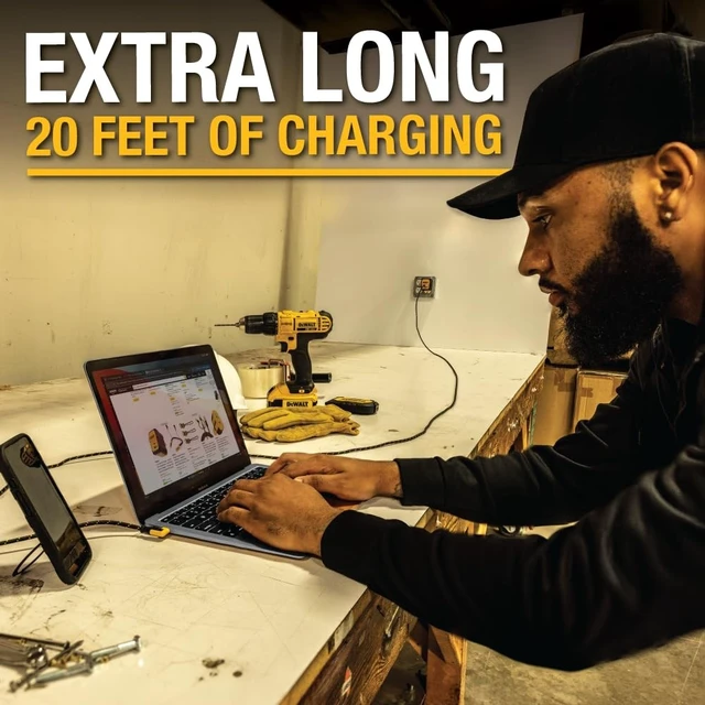 Alt view image 3 of 5 - DEWALT Heavy Duty Extra Long USB C Cable (15 ft/6M), Fast 60W Type C Charging Cable, 90Degree Connector TypeC Charger Cord for Oculus Quest, PS5 Controller, Samsung Galaxy, Z Fold/Flip (Charge O