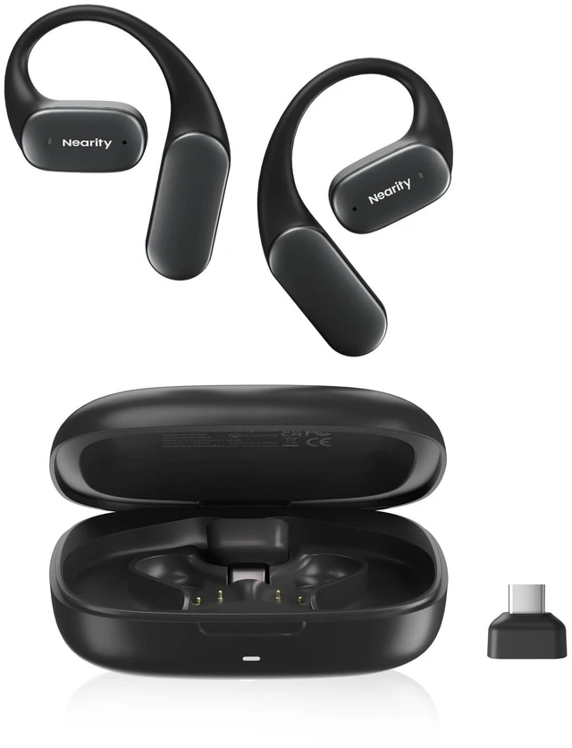 Main image of NEARITY MemPod Fit 2 Open Ear Headphones with Dongle, Wireless Earbuds, Bluetooth 5.3, Up to 45H Playtime with Charging Case, Deep Bass, Ultra Comfort, Dual Connection, Air Conduction, for Phon