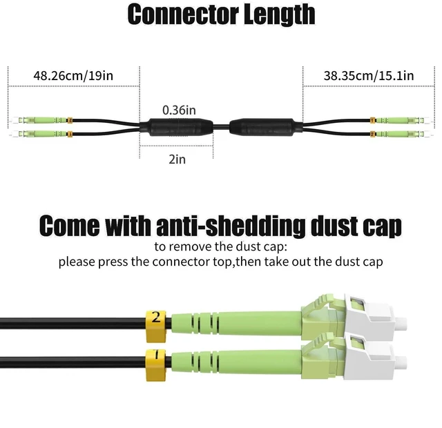 Alt view image 5 of 5 - FibergagaOutdoor LC to LC OM5 Fiber Patch Cable Multimode TPU, 50M(165ft)