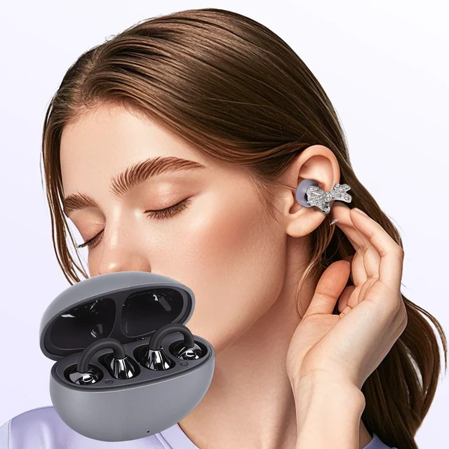 Alt view image 5 of 5 - Dpofirs Clip On Earbuds, Jewelry Inspired Bluetooth Wireless Open Ear Headphones, with Butterfly Earrings, Lightweight Clip Earring Earphones, for Women Sports Workouts