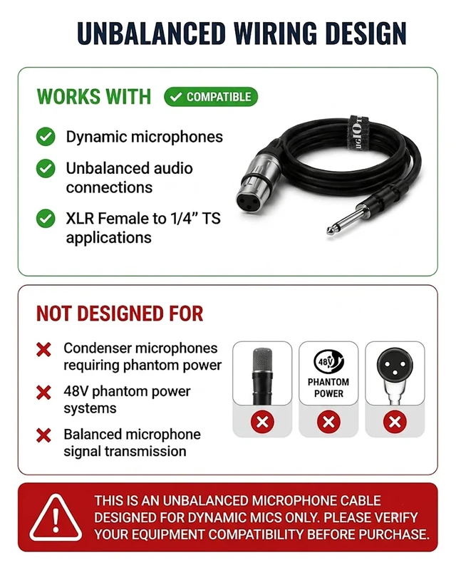 Alt view image 5 of 5 - Augioth XLR Female to 1/4 (6.35mm) TS Mono Cable 20 ft 6 Meter 2 Pack