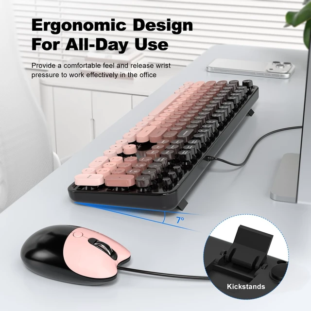 Alt view image 3 of 5 - Dilter Wired Keyboard and Mouse Combo, Typewriter Keyboard with Full-Size, Cute Cat Shaped Mouse, USB Plug and Play for Windows 7/8/10/11, Computer, PC, Laptop, Desktop