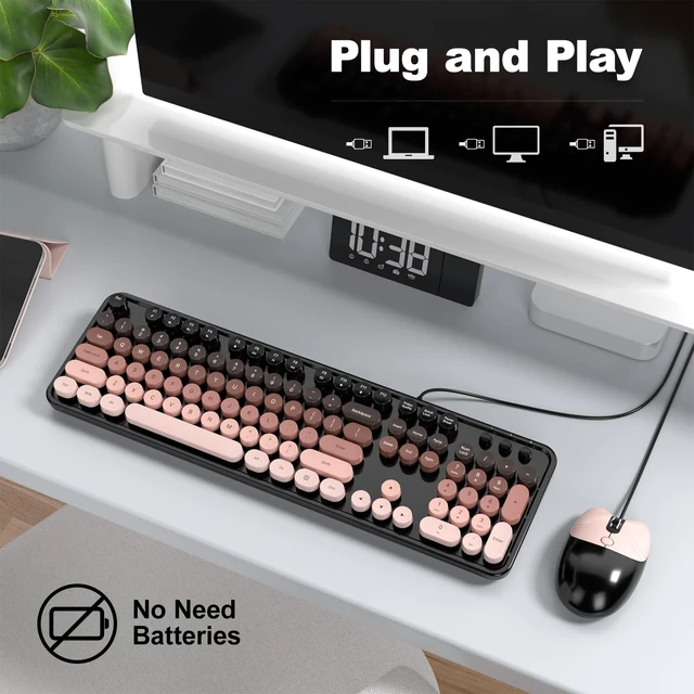 Alt view image 2 of 5 - Dilter Wired Keyboard and Mouse Combo, Typewriter Keyboard with Full-Size, Cute Cat Shaped Mouse, USB Plug and Play for Windows 7/8/10/11, Computer, PC, Laptop, Desktop
