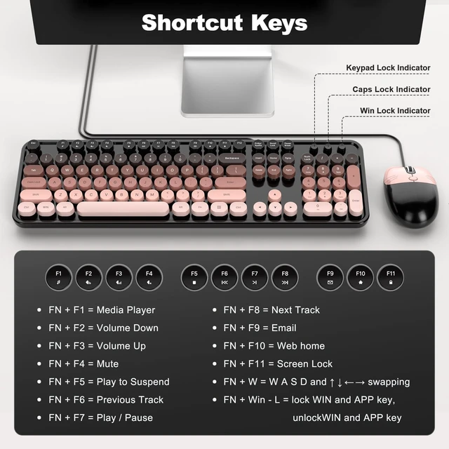 Alt view image 4 of 5 - Dilter Wired Keyboard and Mouse Combo, Typewriter Keyboard with Full-Size, Cute Cat Shaped Mouse, USB Plug and Play for Windows 7/8/10/11, Computer, PC, Laptop, Desktop