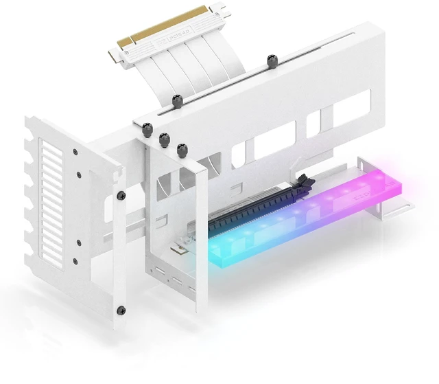 Main image of EZDIY-FAB Vertical PCIe 4.0 GPU Mount Bracket Graphic Card Holder with 5V 3 Pin ARGB LED Module, Video Card Support Kit with PCIe 4.0 X16 Gen4 17cm/6.69in White Riser Cable 90 Degree Right Angle-White