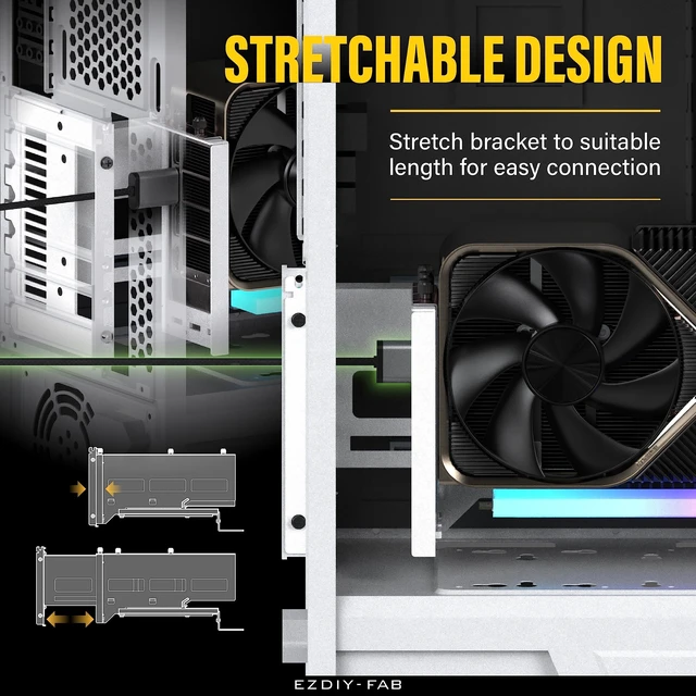 Alt view image 2 of 5 - EZDIY-FAB Vertical PCIe 4.0 GPU Mount Bracket Graphic Card Holder with 5V 3 Pin ARGB LED Module, Video Card Support Kit with PCIe 4.0 X16 Gen4 17cm/6.69in White Riser Cable 90 Degree Right Angle-White