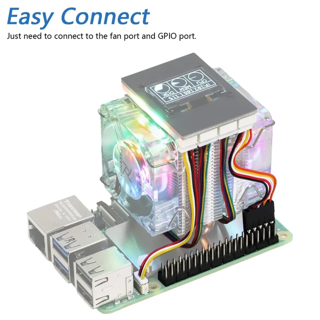 Alt view image 3 of 5 - Freenove Active Cooler for Raspberry Pi 5 with 2 Fans and OLED Screen, Aluminum Heatsink with Heat Pipe, Dual PWM Fans with ARGB Light Sync, Multiple Cooling and Lighting Modes