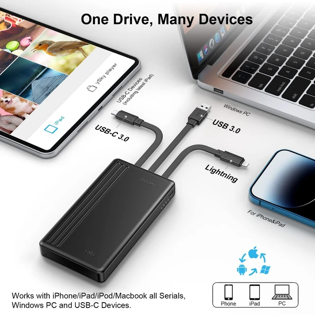 Alt view image 3 of 5 - ySky MFi Certified 500G Portable External Hard Drive for iPhone iPad MacBook Windows Computer USB C Android Phones to Backup,Photo Stick for iPhone17/16/15/14/13((one Click Backup)