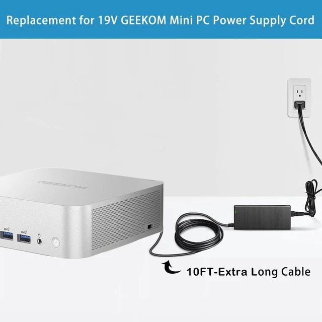 Alt view image 2 of 5 - 19V 6.32A 120W AC/DC Adapter Charger Compatible with GEEKOM A8 AX8 AE8 MAX A5 A6 AE7 XT12 Pro IT13 IT12 IT15 AI GT1 Mega AI Mini PC Intel/AMD Series Mini PC Desktop Computer Power Supply Cord UL
