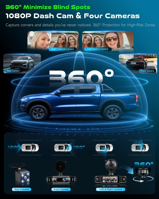 Alt view image 2 of 5 - Koravolo 4 Channel 360 Dash Cam Front and Rear Inside, with 64GB Card