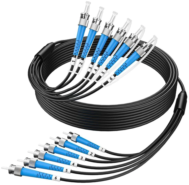 Main image of 75M/246ft 6 Core OM3 Multimode ST to ST Outdoor Armored Fiber Patch Cable, Direct Burial 6 Strands Fiber Optic Cable 10GB/40GB, Industrial TPU, MMF 50/125um ST-ST 6 Fibers Optical Jumper, OD-5mm